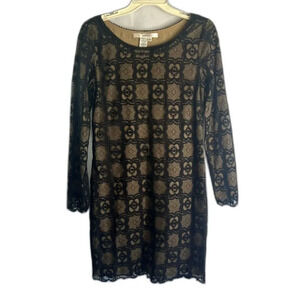 Studio M Long Sleeve Black Lace Overlay‎ Cocktail Dress Robertina Size Medium